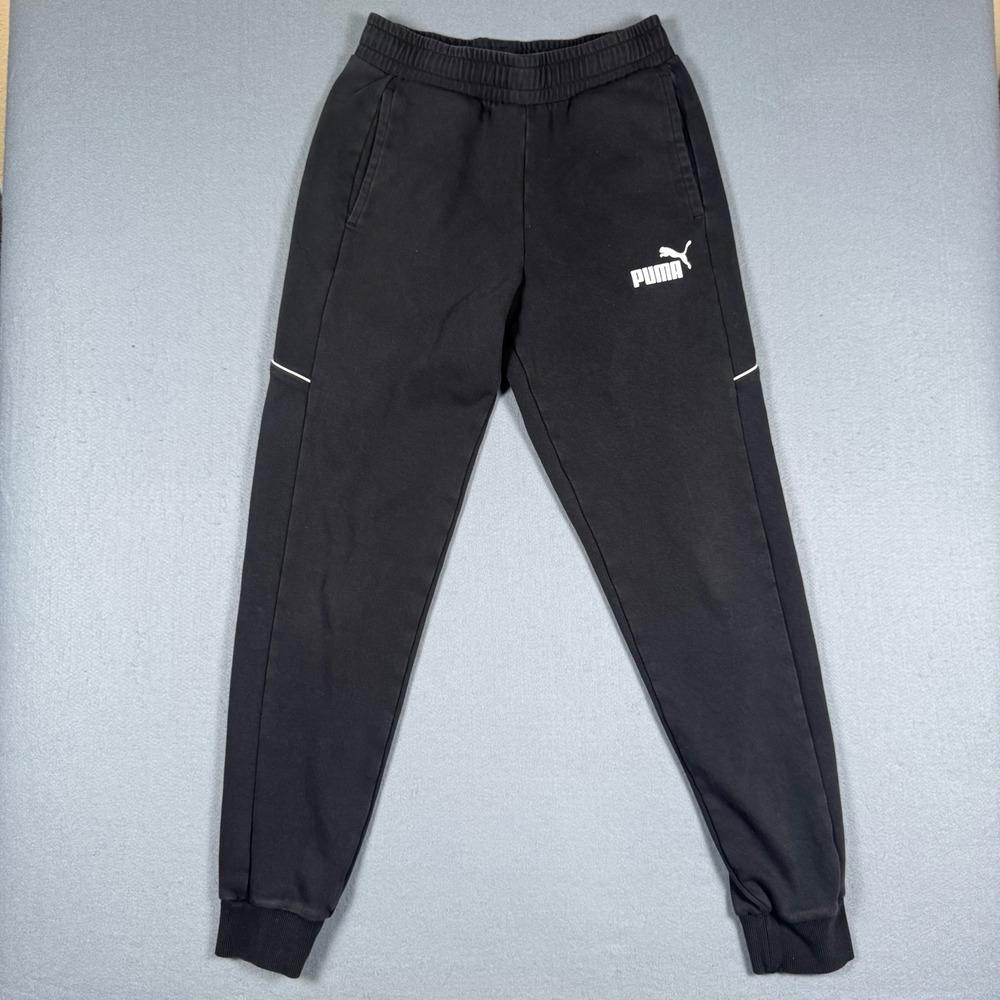 Puma Joggers Men Small Black Activewear Sweatpants Cuffed Logo Gym Training